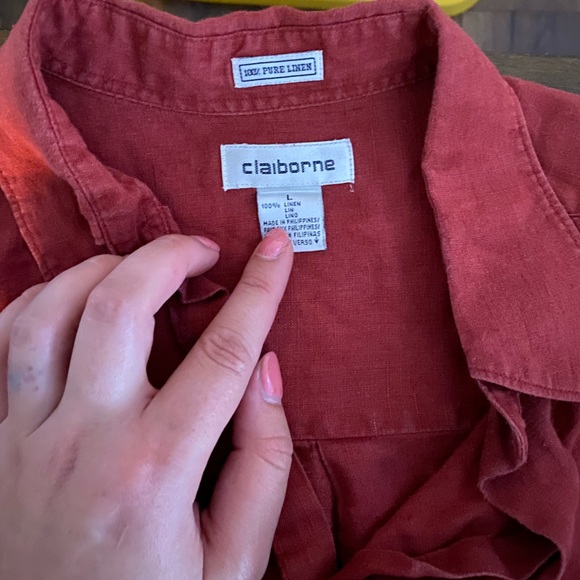 Red Linen Button Down - Picture 2 of 2